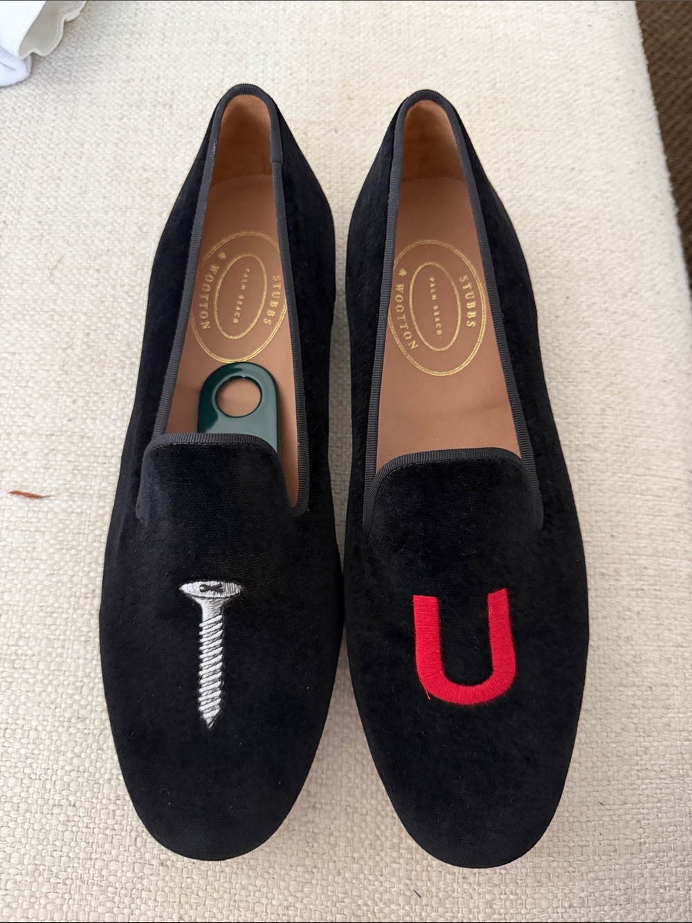 Stubbs & Wootton Black Suede Embroidered Screw & U Loafers